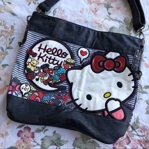 Hello Kitty Cute Striped Crossbody Tote Purse Bag